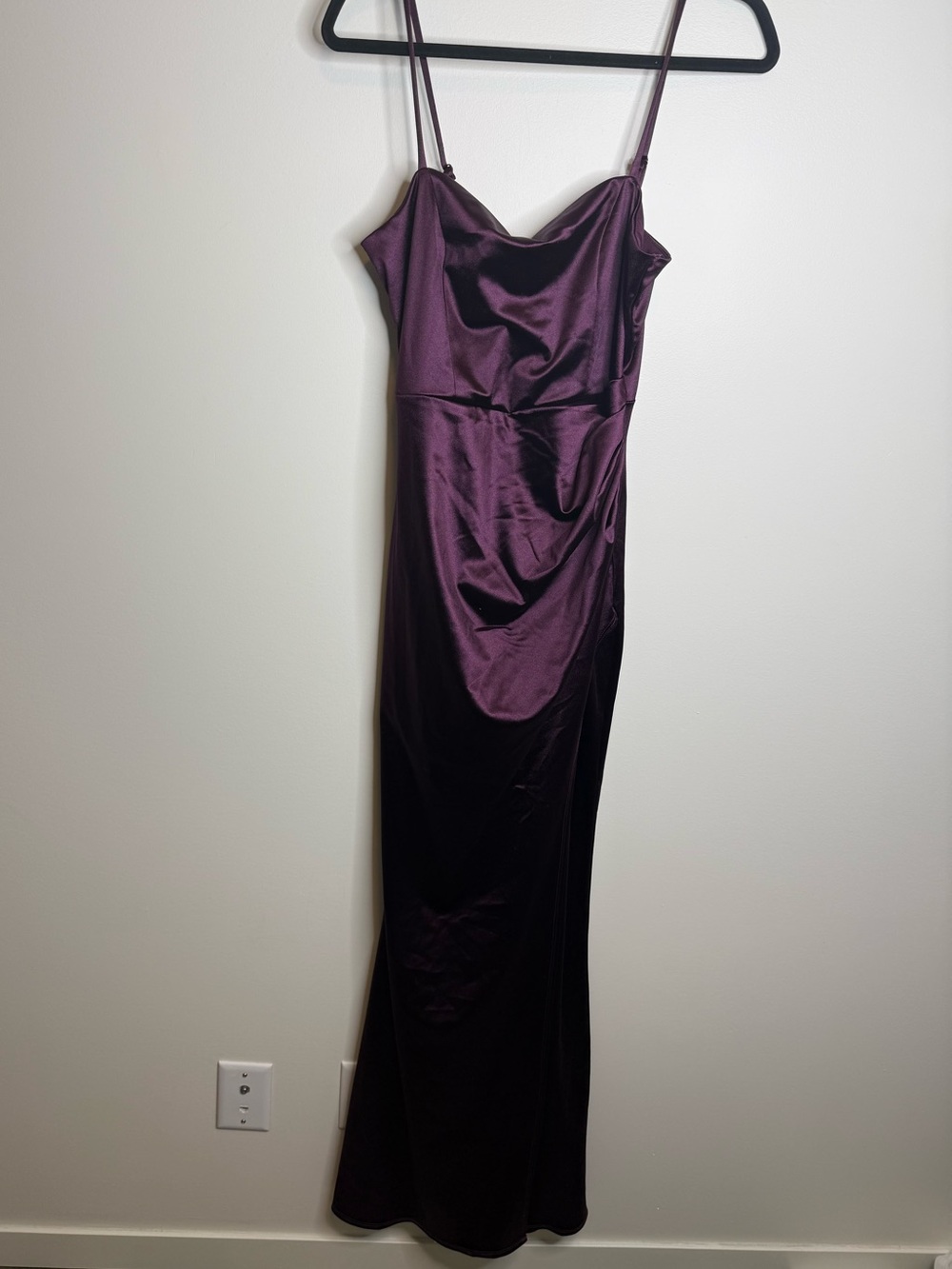 le chateau Satin Plum Slip Maxi Dress with Cowl Neck size medium